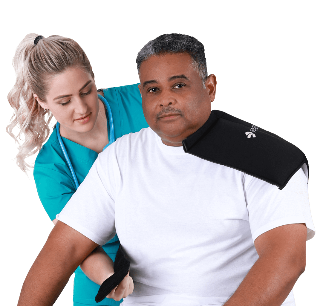 Nurse applying an SMI Shoulder Wrap